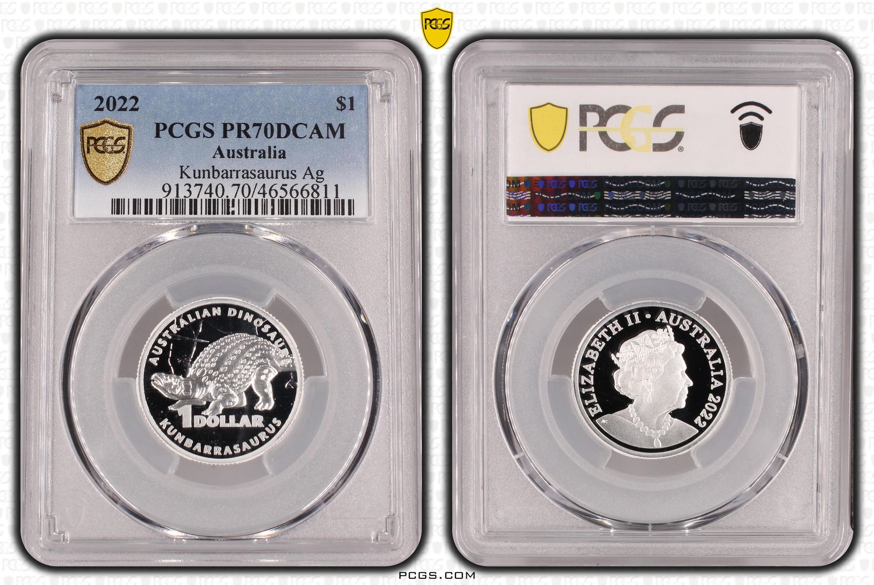 Elizabeth II, Kunbarrasaurus Silver, POP 3/0, One Dollar, 2022, PCGS PR70DCAM