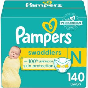 PAMPERS BABY DIAPERS - SWADDLERS - SIZE 0, 136 COUNT, ULTRA ABSORBENT DISPOSABLE NEWBORN DIAPER