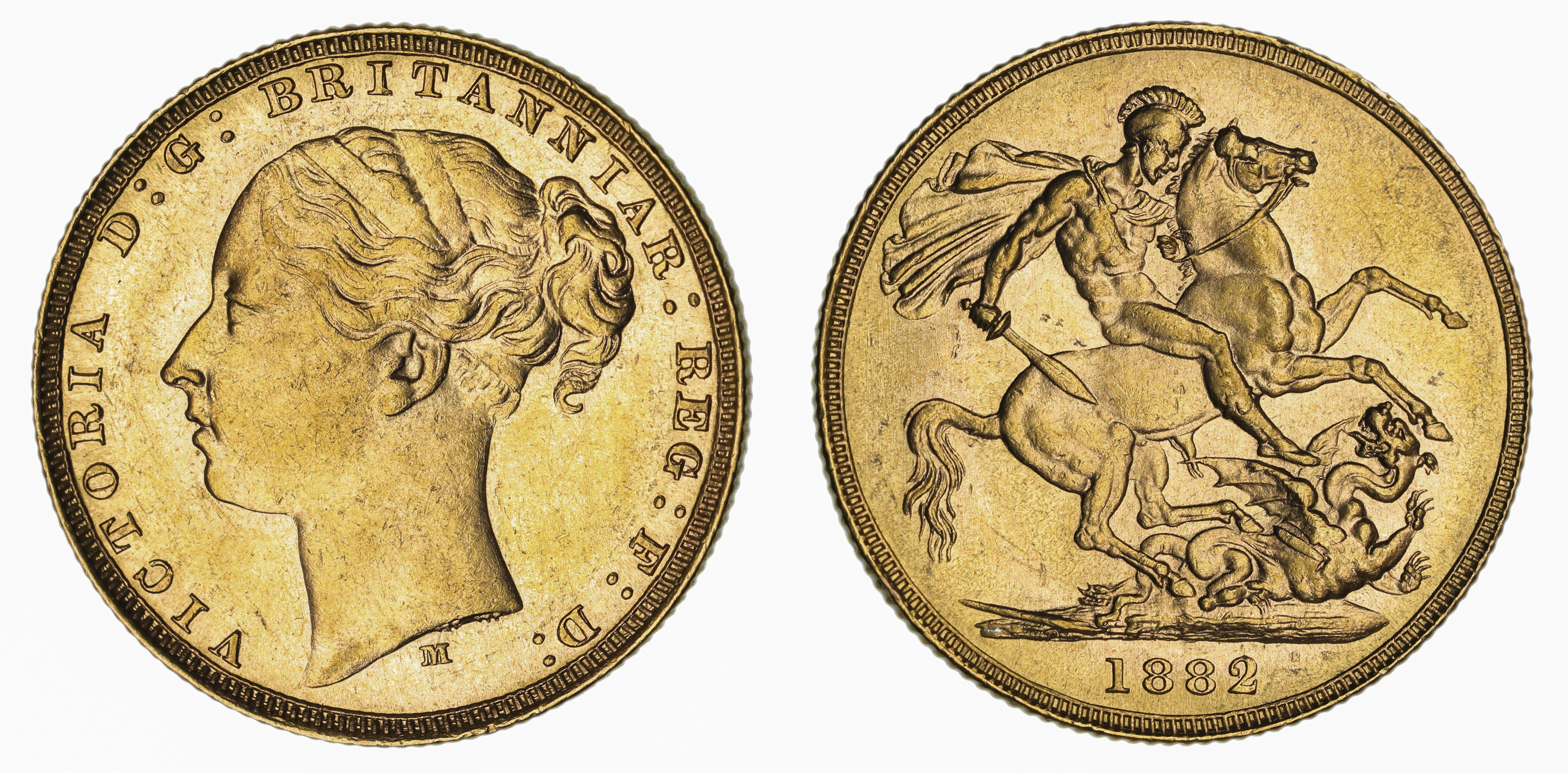 Victoria, St. George Reverse - Melbourne Mint - Young, Sovereign, 1882, gEF