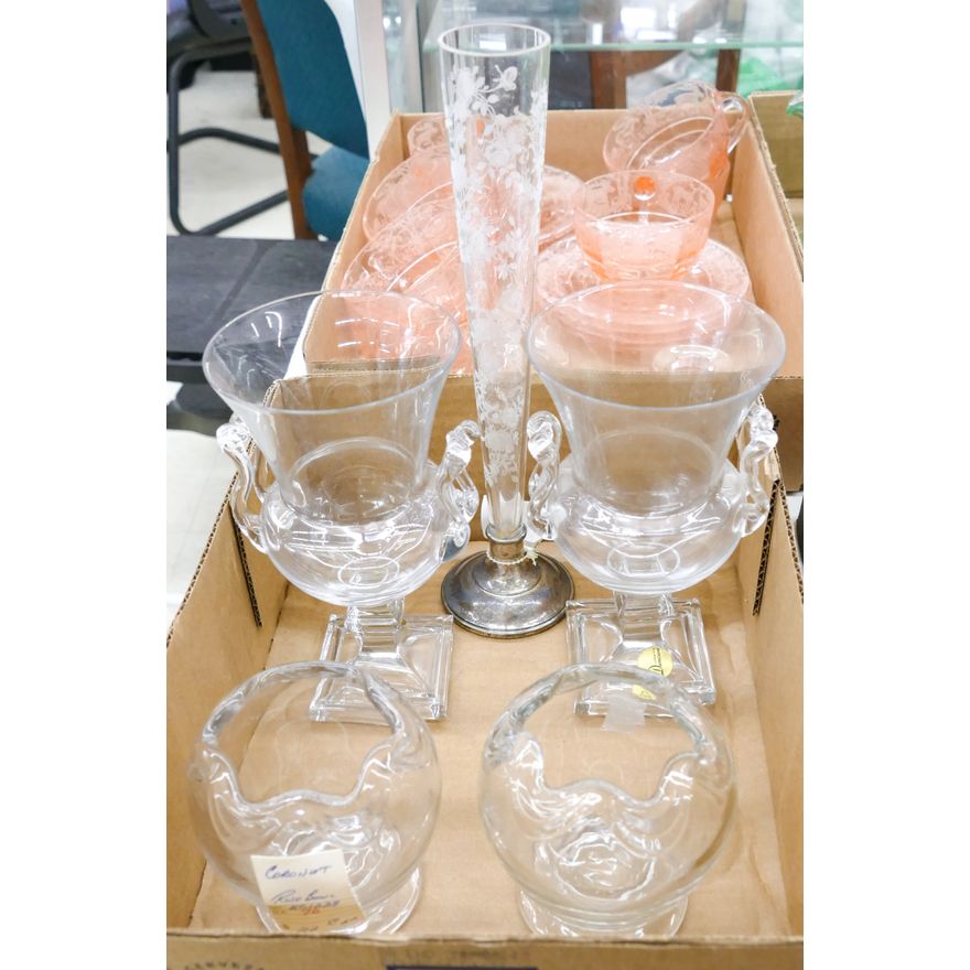 Box 5pc Vintage Glass Rose Bowl etc.