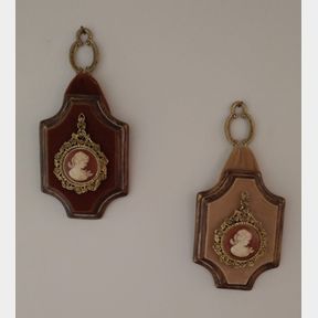 Pair of Vintage Cameo Velvet & Brass Wall Hangings