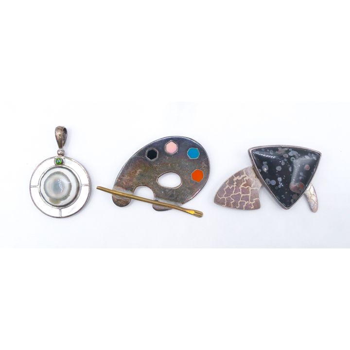 Box 3pc Designer Sterling Brooches etc. - Sajen, Elysium, etc.