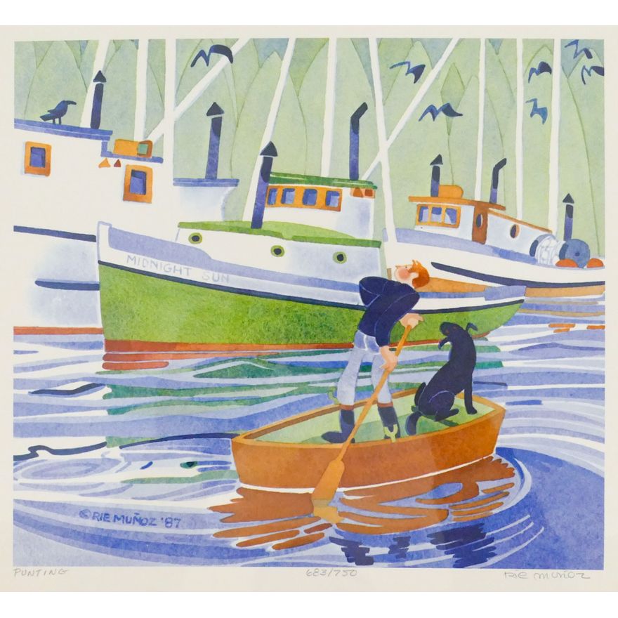 Rie Munoz ''Punting'' 1987 Signed Print 12''x13'' Sheet.