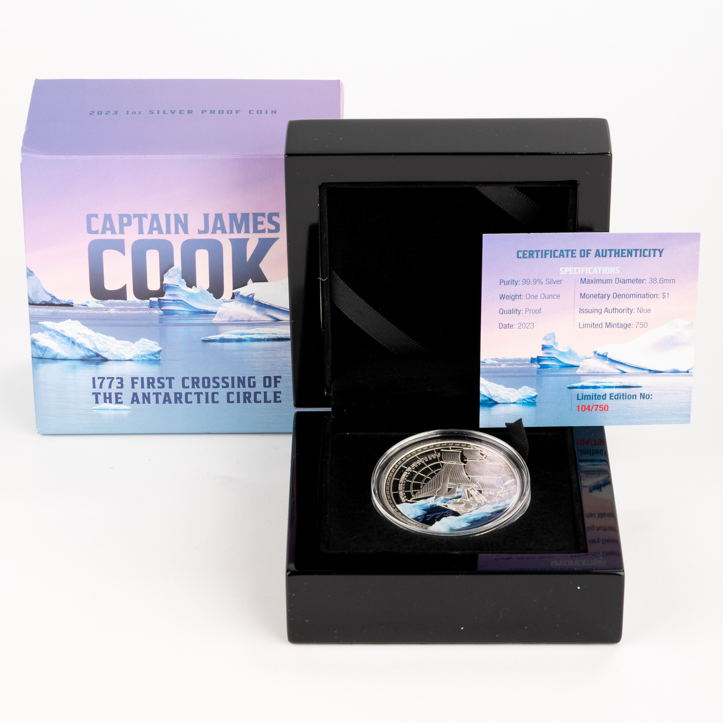 Niue, Captain James Cook, 1773 First Crossing of the Antarctic Circle, One Dollar, 2023, FDC