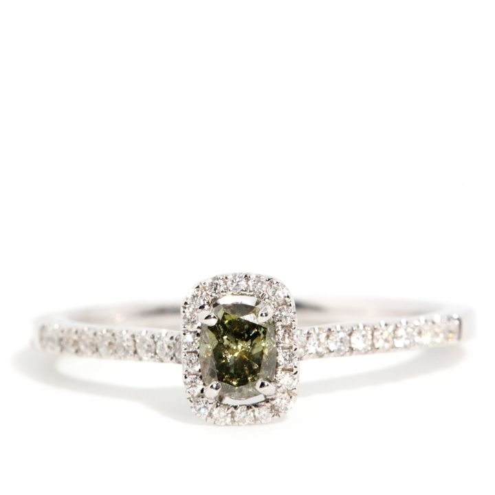 0.26 Carat Natural Green Diamond Halo Ring