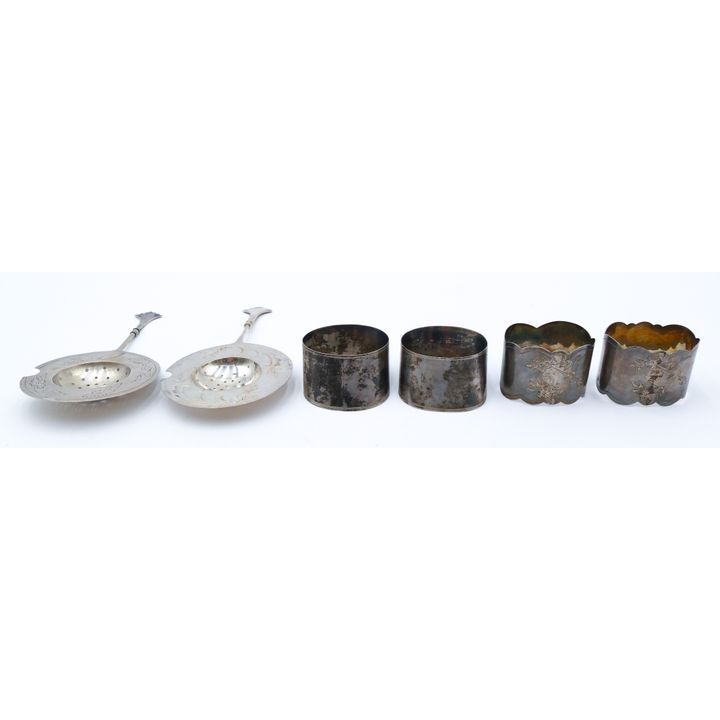 Box 6pc Antique Russian 84 Silver Strainers & Napkin Rings -