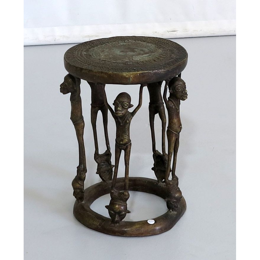 CAMEROONIAN TRIBAL BRONZE TIKAR STOOL/SIDE TABLE