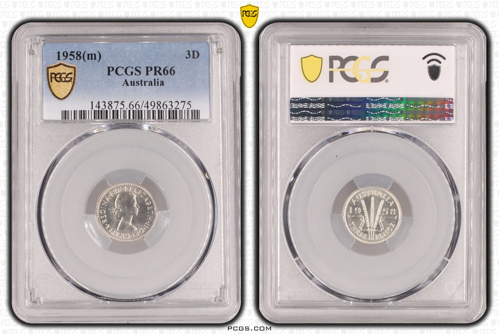 Elizabeth II, Threepence, 1958(m), PCGS PR66