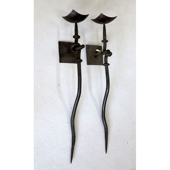 PAIR OF STEEL WALL PRICKETS