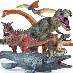BOKABOKA 6 PACK BIG DINOSAUR TOYS SET,REALISTIC-LOOKING DINO T-REX CARNOTAURUS,BLUE VELOCIRAPTOR, MOSASAURUS TOY FOR BOYS GIRLS CH