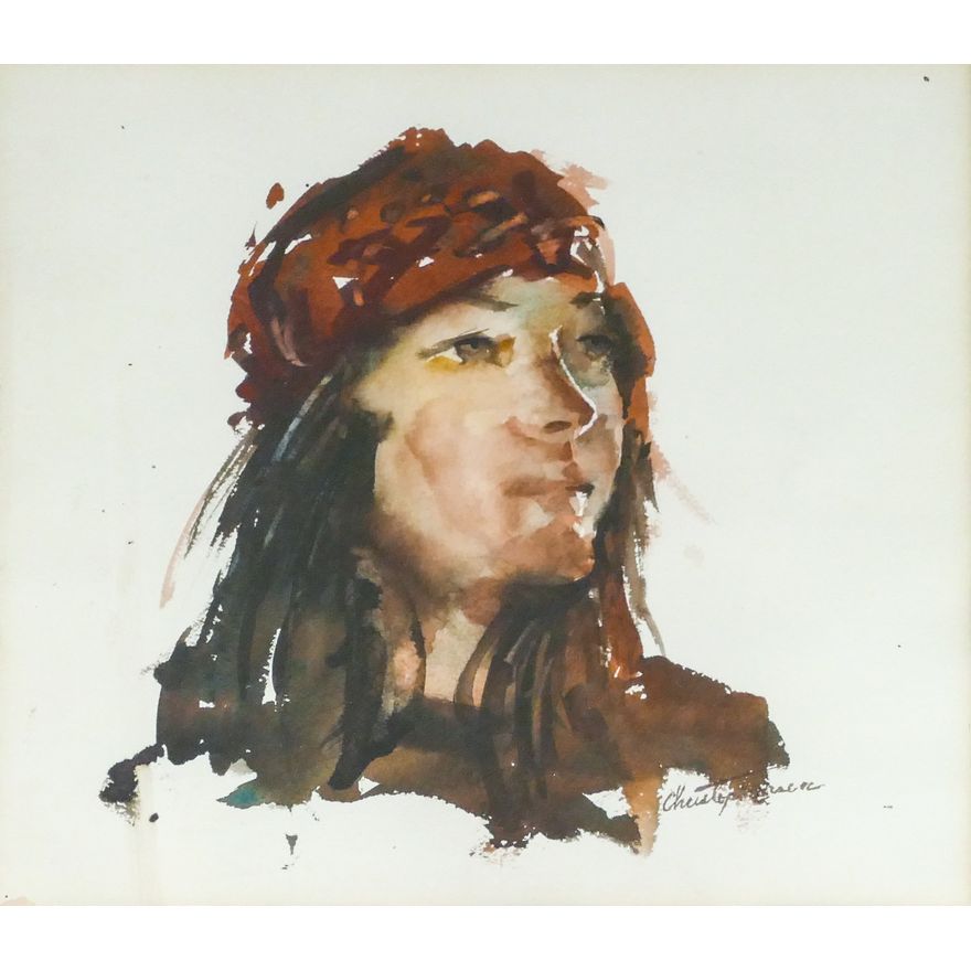 Carl Christophersen ''Maiden'' Signed Watercolor