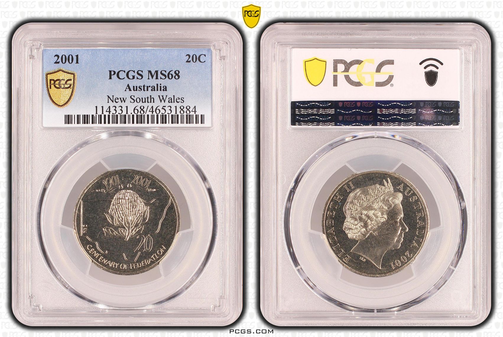 66 · Elizabeth II, New South Wales, Twenty Cent, 2001, PCGS MS68
