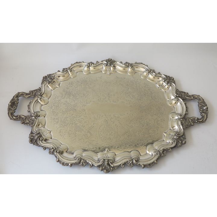 HEAVY EARLY 20TH CENTURY SILVERPLATED TWO-HANDLED TRAY
