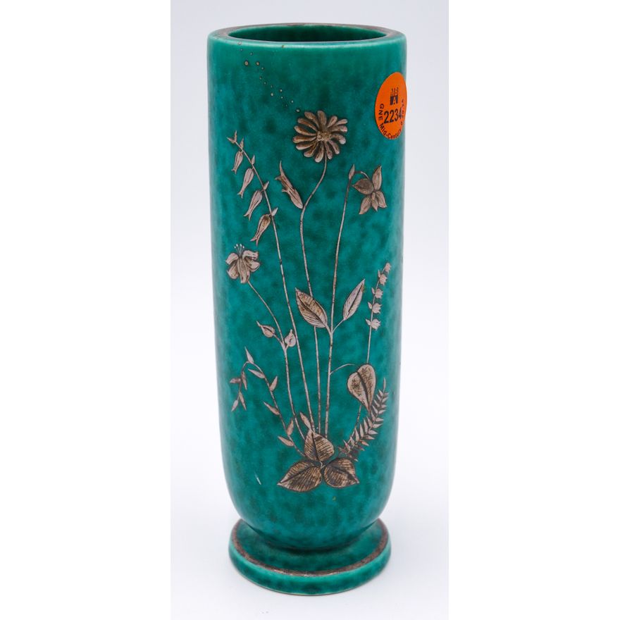 Gustavsberg Argenta Silver Overlay Vase 7''