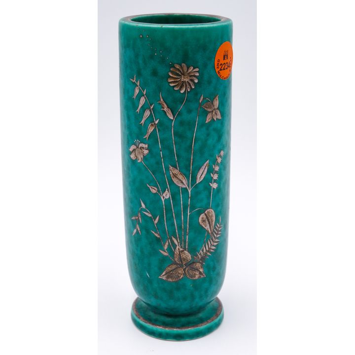 Gustavsberg Argenta Silver Overlay Vase 7''