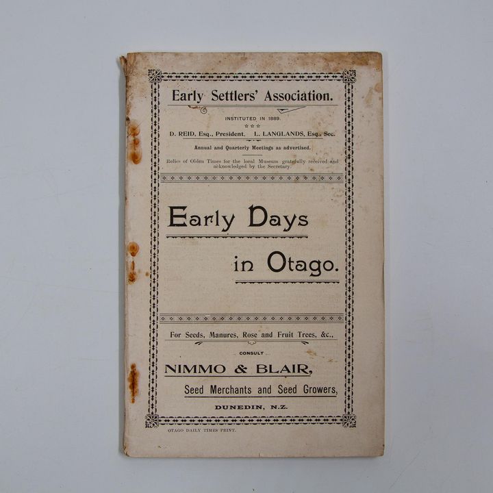 McINDOE, JAMES - Early Days in Otago.