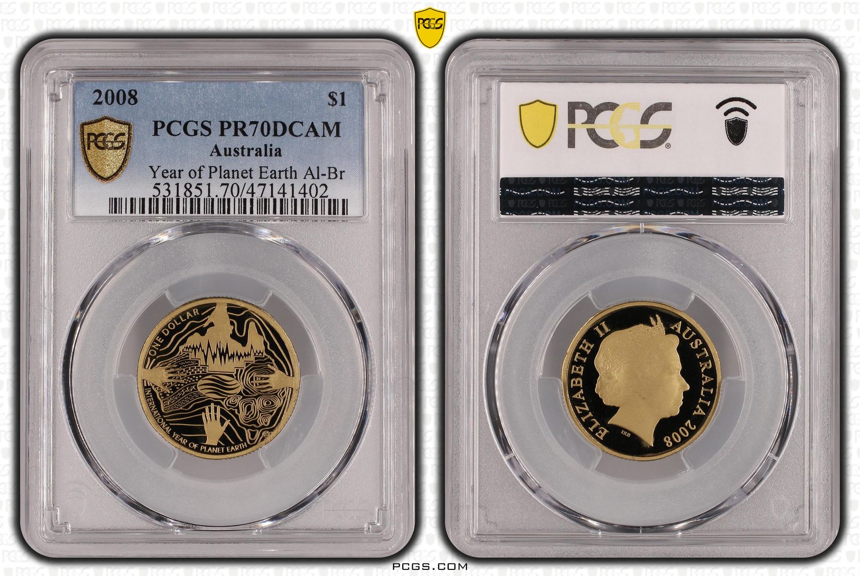 Elizabeth II, Year of Planet Earth Al-Br, Pop 18/0, One Dollar, 2008, PCGS PR70DCAM