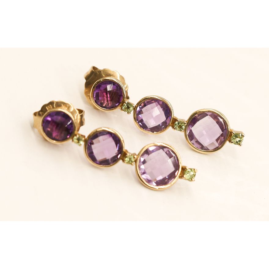 Pair 14k Amethyst & Peridot Drop Earrings