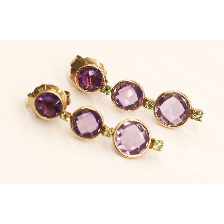 Pair 14k Amethyst & Peridot Drop Earrings