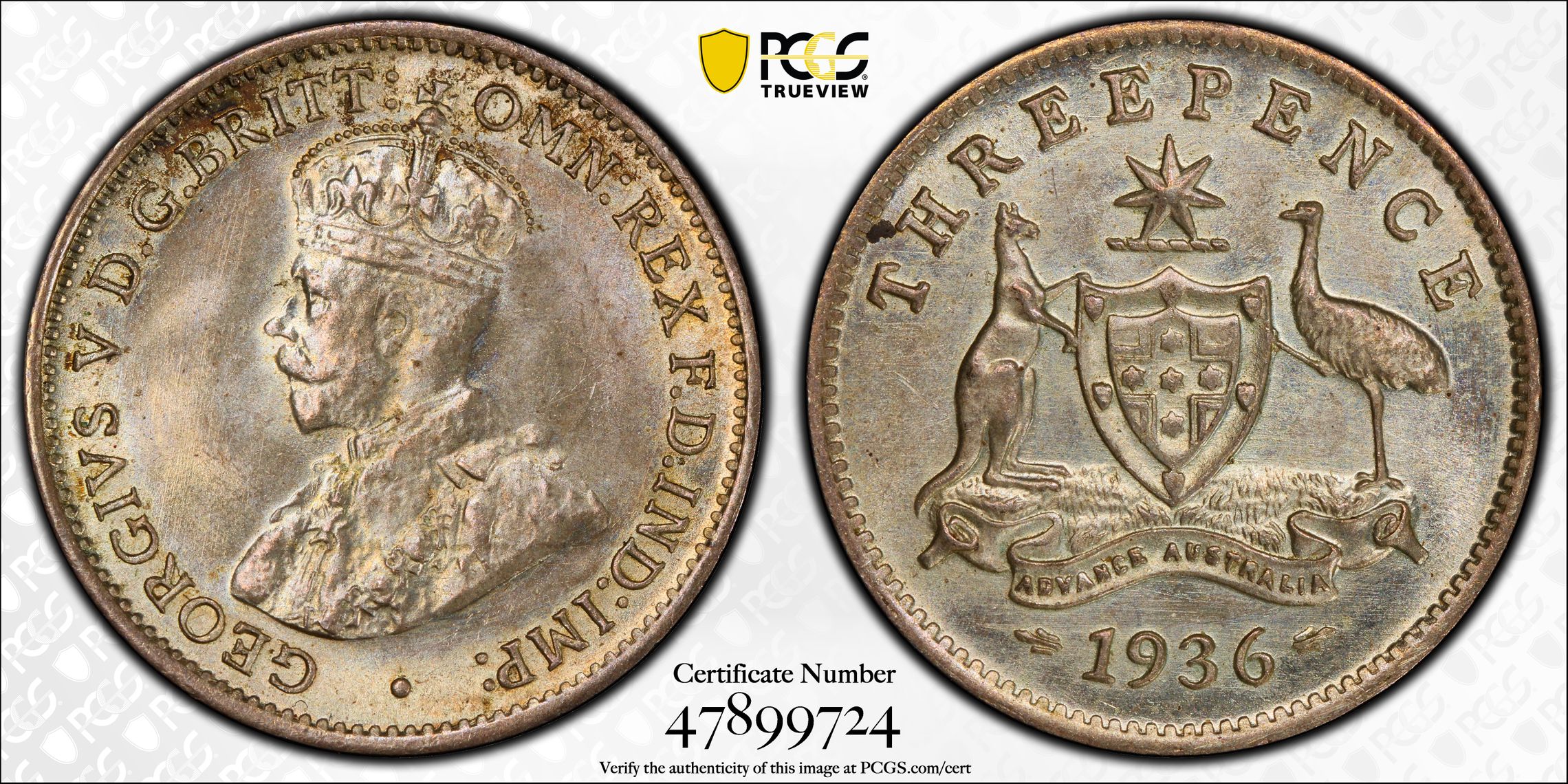George V, Threepence, 1936(m), PCGS MS65
