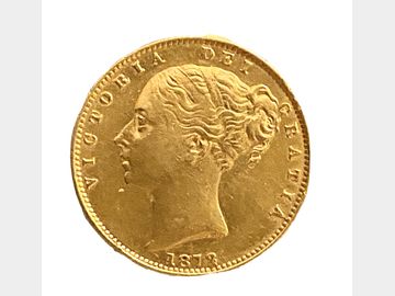 1872 Queen Victoria Young Head London Mint #Die 20 Shield Gold Sovereign.