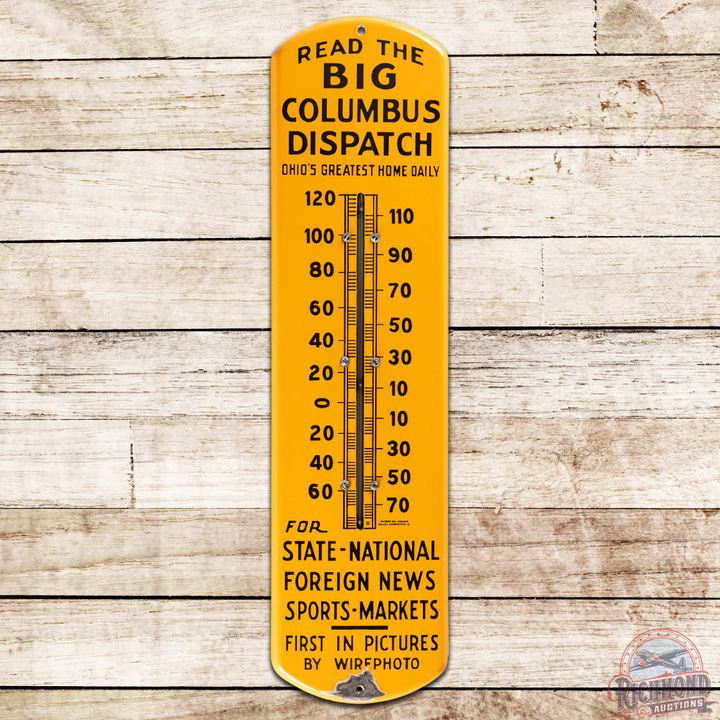 Big Columbus Dispatch "Ohio's Greatest Home Daily" SS Porcelain Thermometer Sign