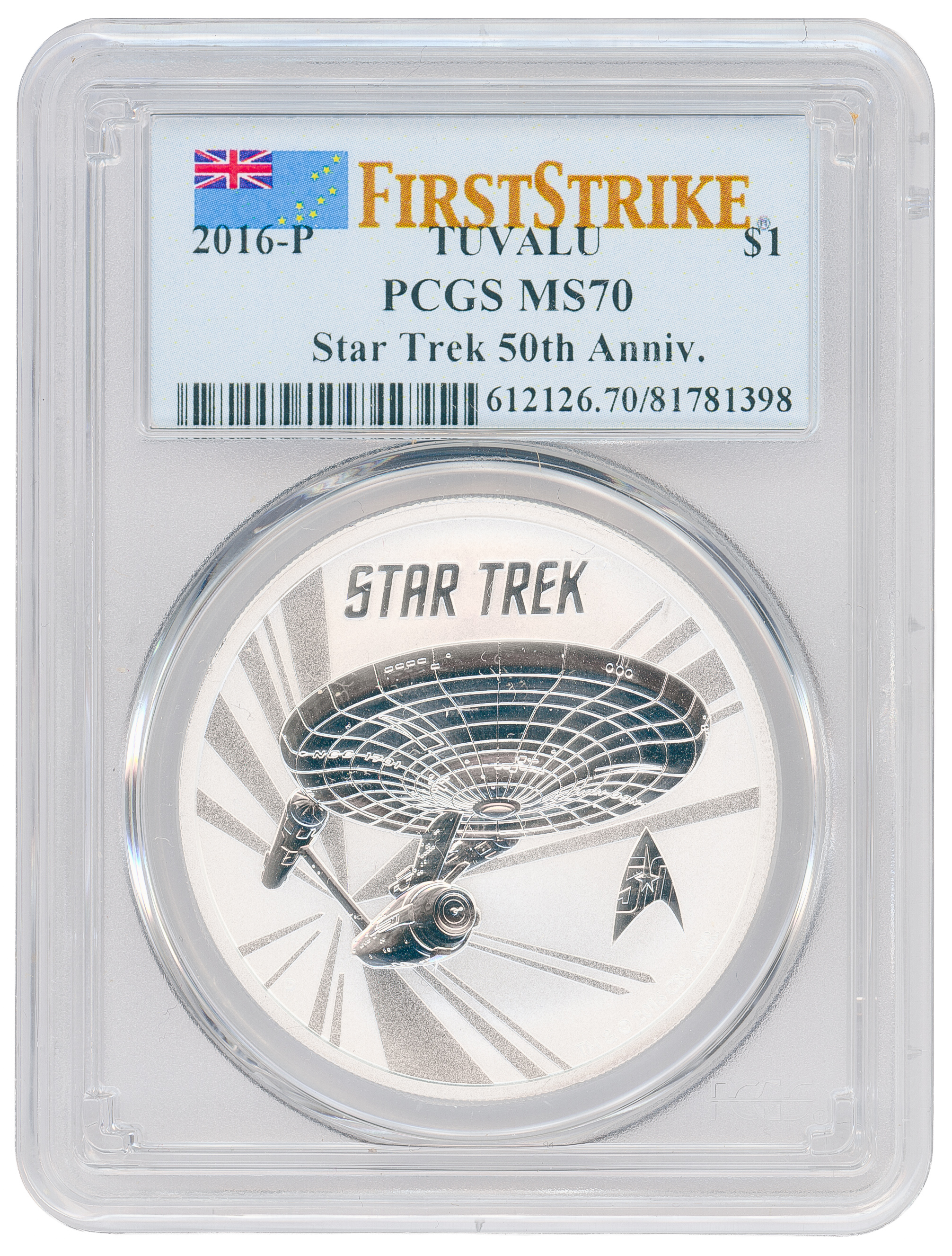 Tuvalu, Star Trek 50th Anniversary, One Dollar, 2016-P, PCGS MS70