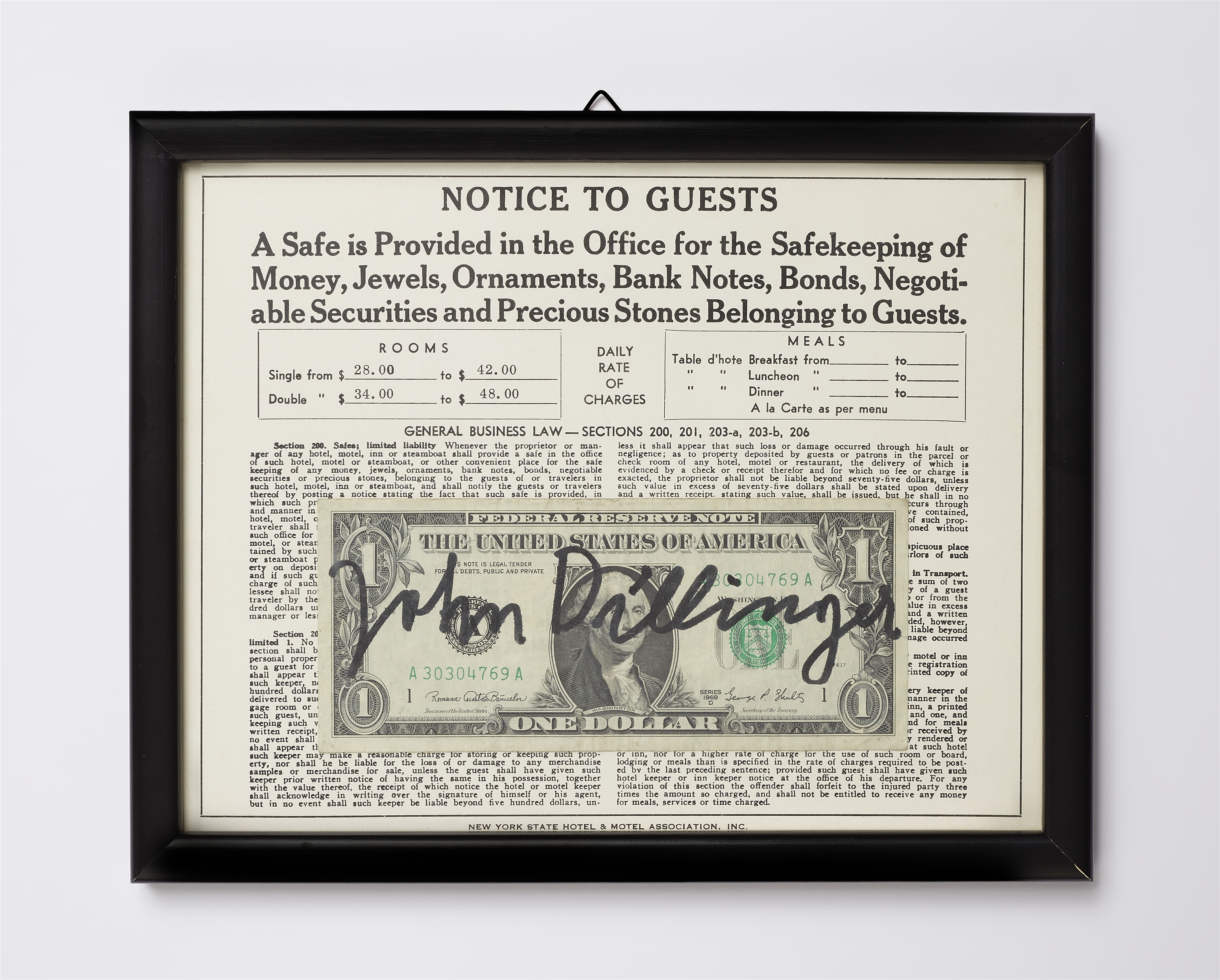 Joseph Beuys Notice to Guests 1974