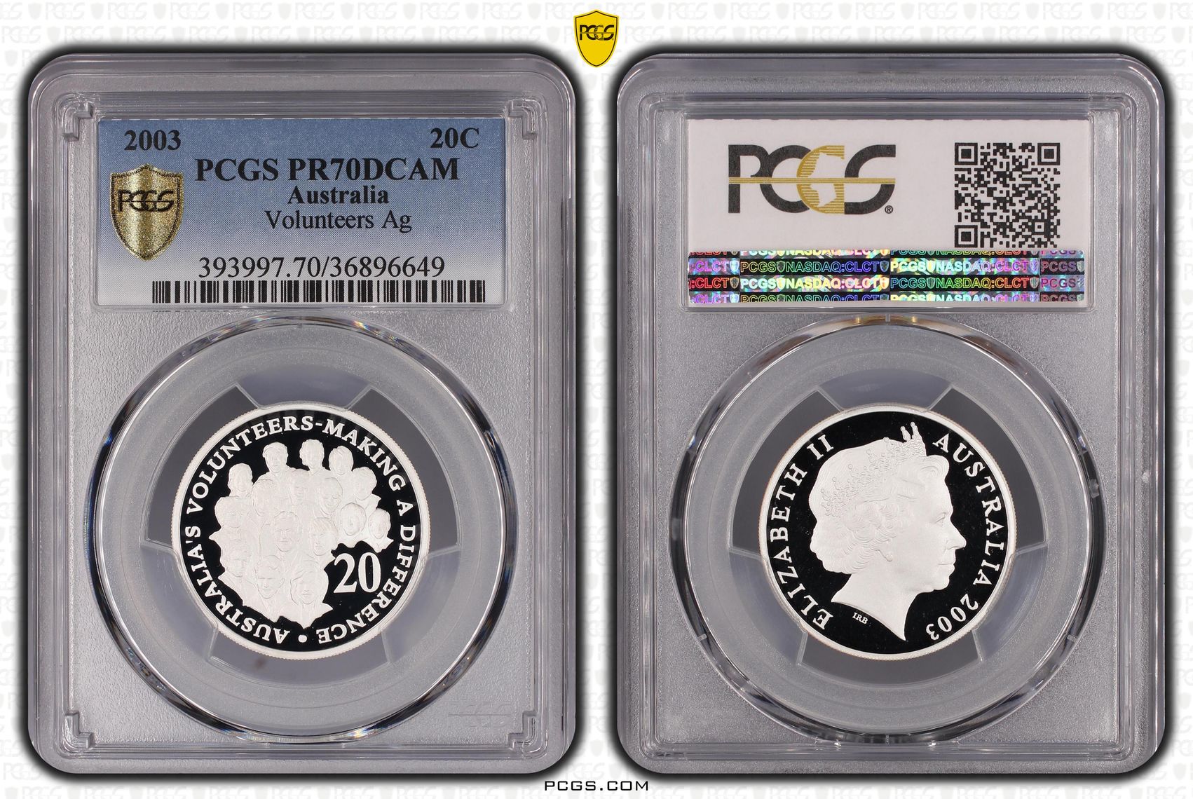 223 · 2003 Australia Twenty Cent, 20c Silver Volunteers Ag PCGS - PR70DCAM POP 12/0 -649