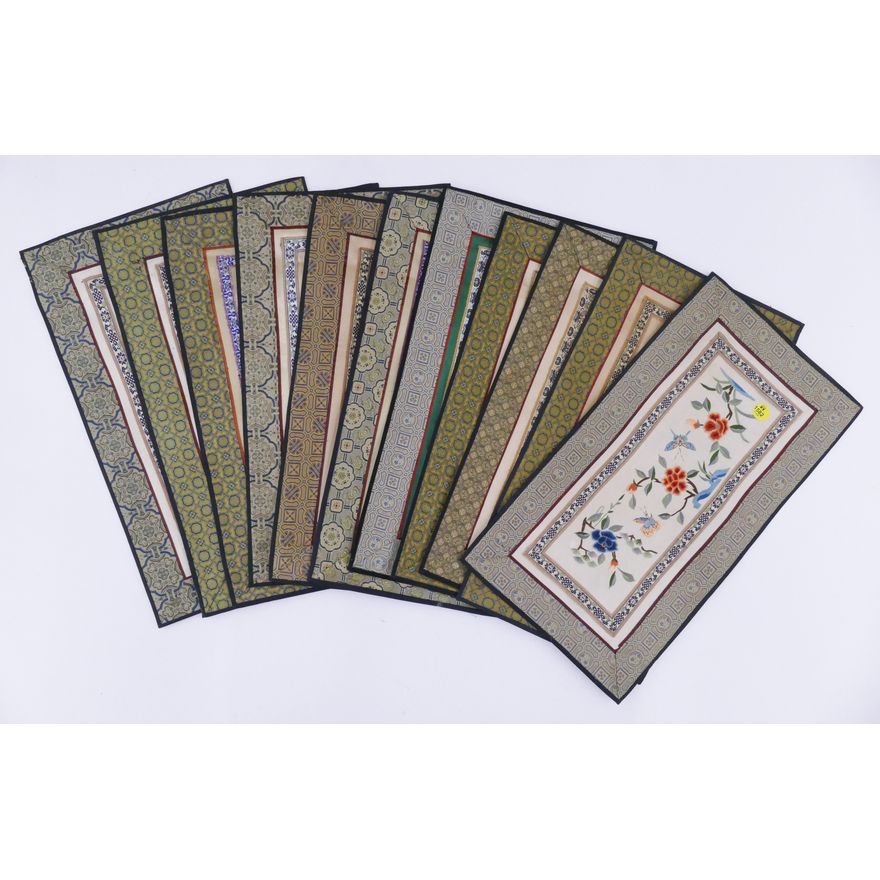 Stack 11pc Chinese Silk Embroidered Mats- 17x10''