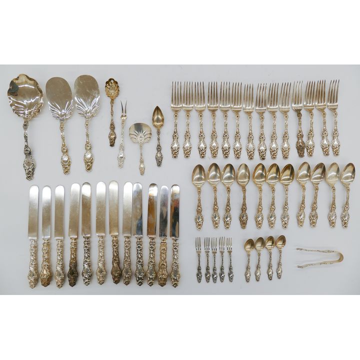 54pc Whiting 'Lily' Pattern 1902 Sterling Flatware