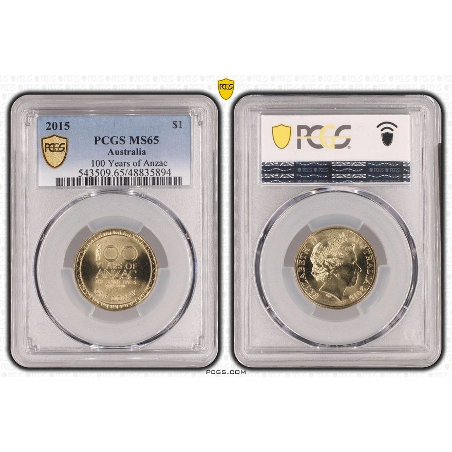 100 Years of Anzac, One Dollar, 2015, PCGS MS65
