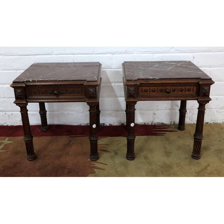 PAIR OF MARBLE TOP SIDE TABLES