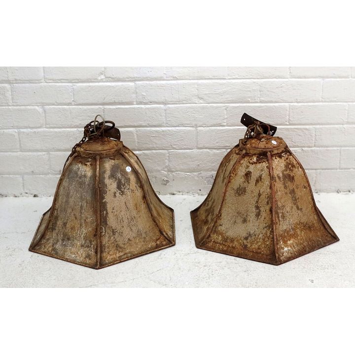 PAIR OF VINTAGE METAL PENDANT CEILING LIGHTS