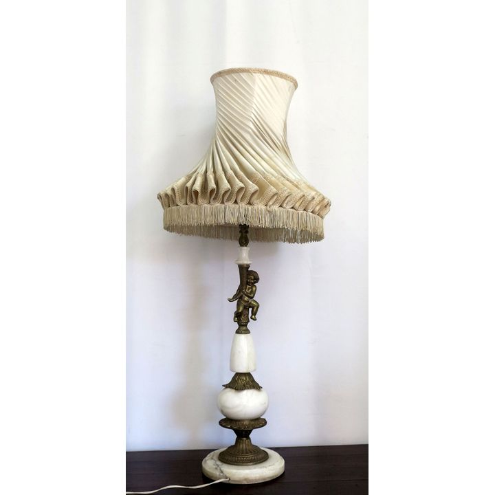 LARGE MARBLE AND GILT METAL TABLE LAMP