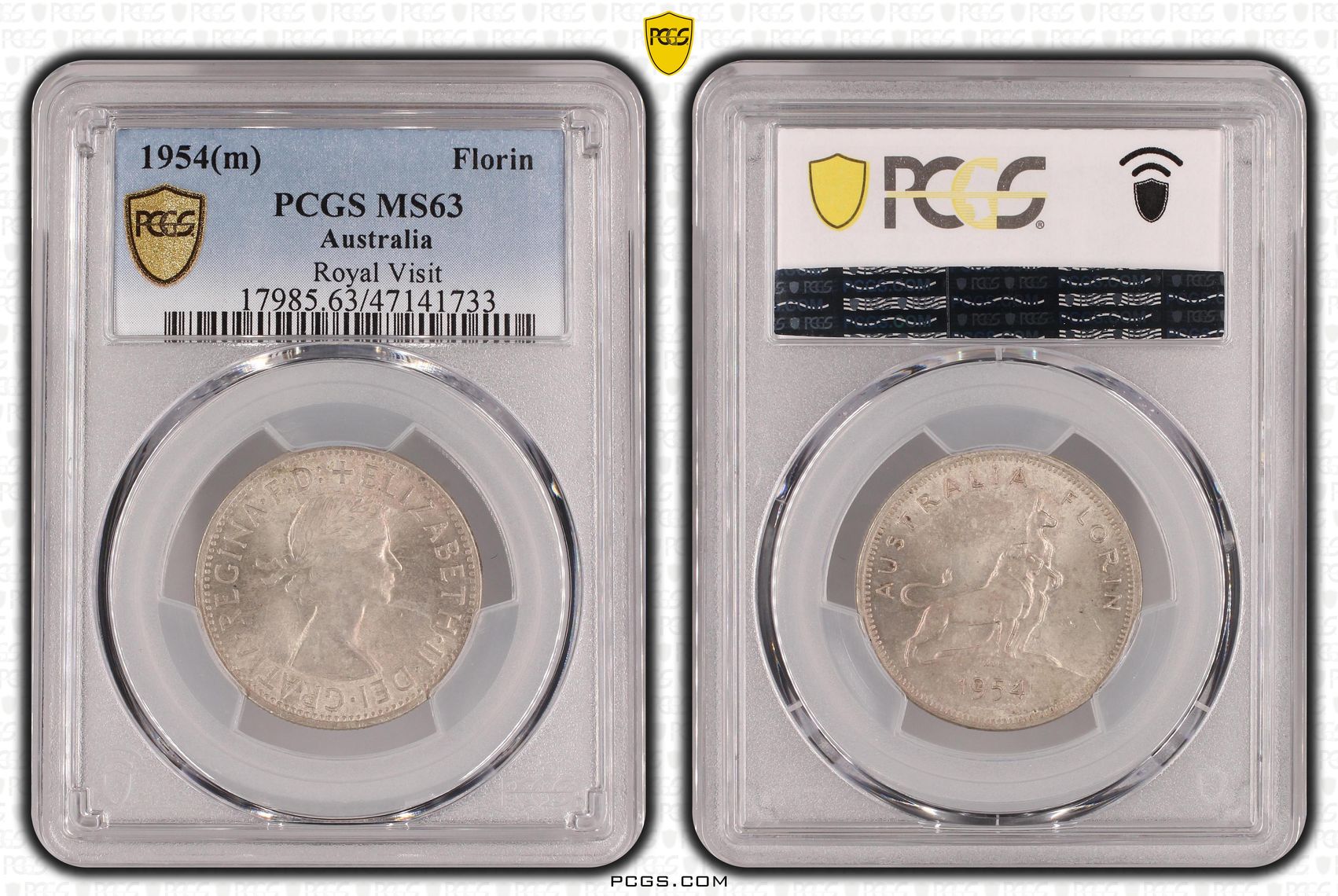 Royal Visit, Florin, 1954(m), PCGS MS 63