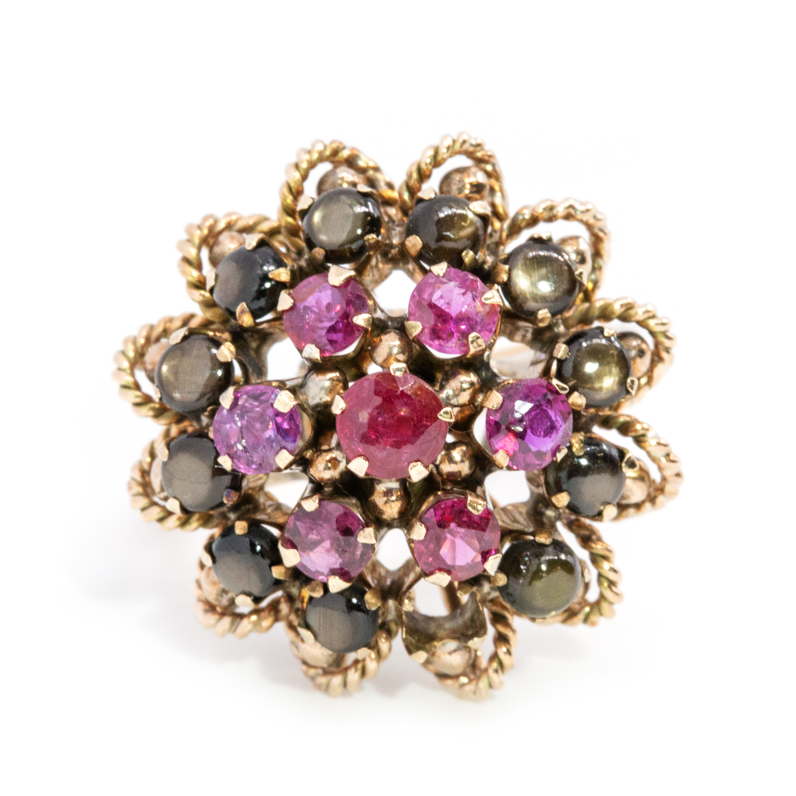 Ruby & Star Sapphire Cluster Ring 14ct Gold