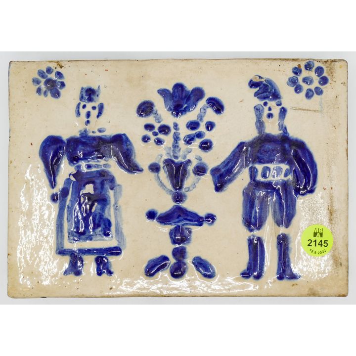 Antique Dutch Faience Blue and White Trivet or Cover 8''