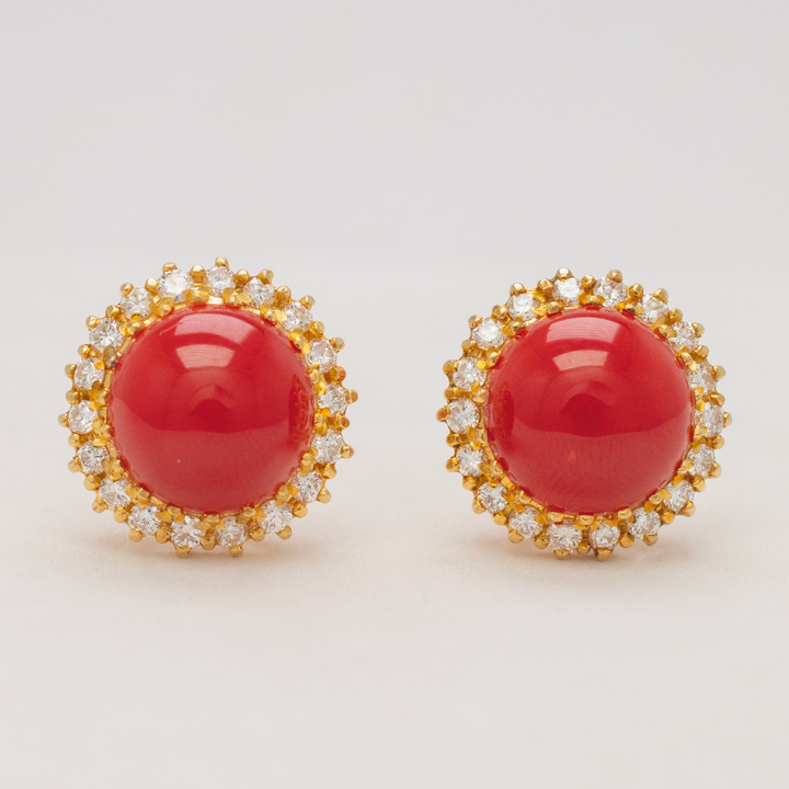 Aretes de coral con diamantes