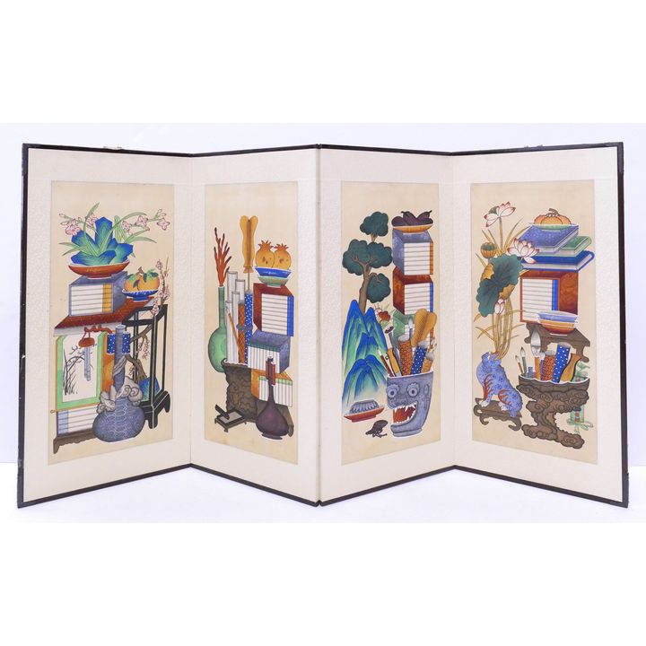 Korean 4 Panel Precious Objects Screen- 36x68''