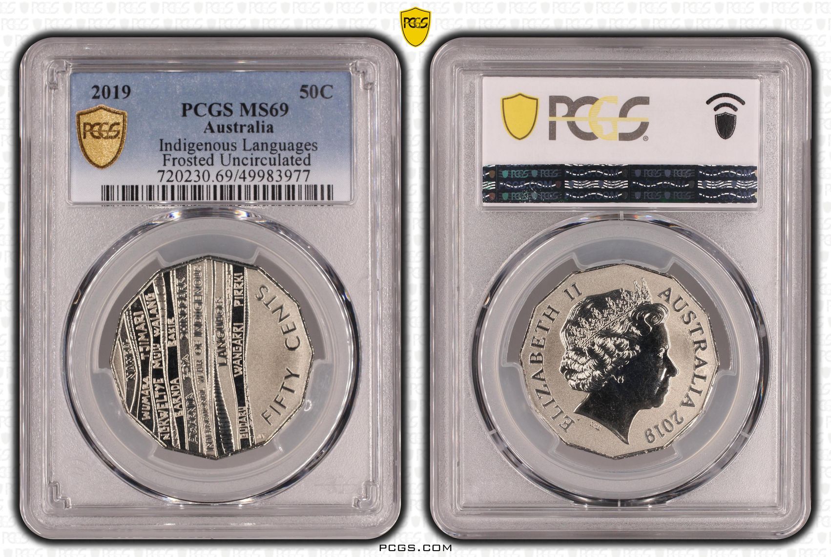 147 · Indigenous Languages Frosted Uncirculated, Fifty Cent, 2019, PCGS MS69