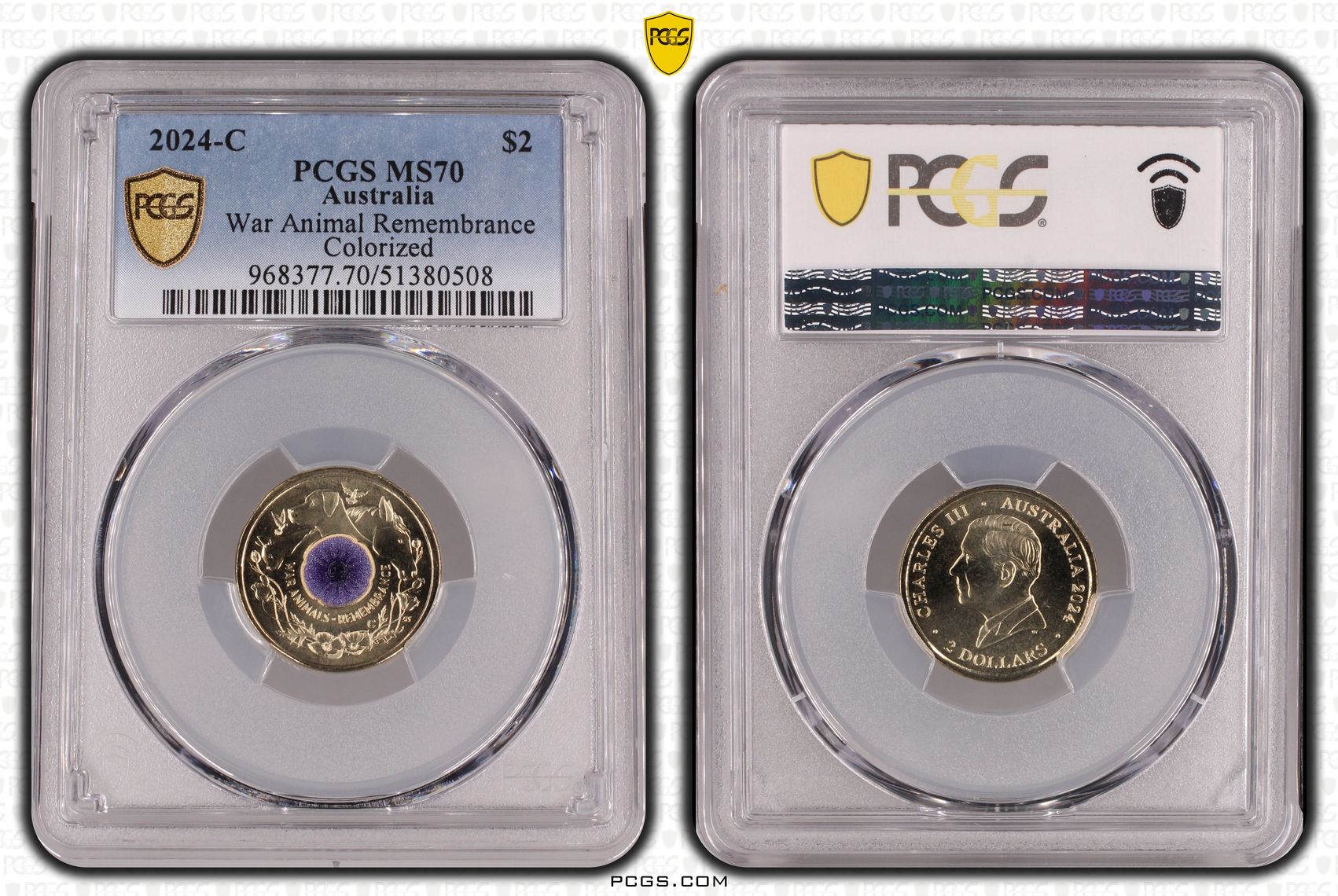 War Animal Remembrance Colorized, Two Dollar, 2024-C, PCGS MS70