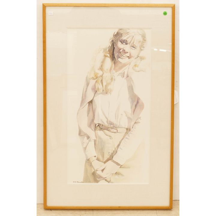 Linda Obermoeller (1941-1990 American) ''Jennifer'' Watercolor on Paper Framed- 29x15.5''