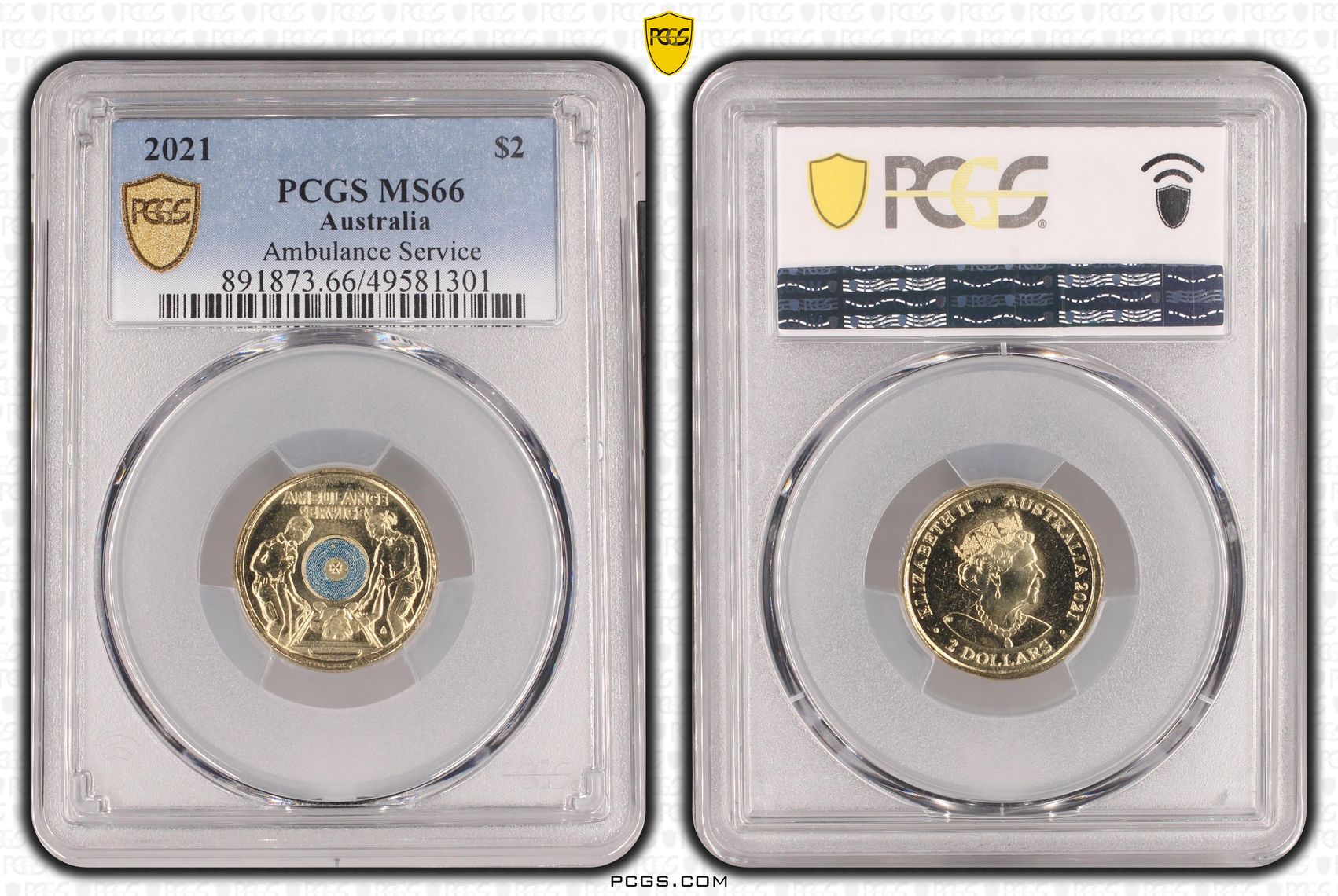 Elizabeth II, Ambulance Service - Colorized , Two Dollar, 2021, PCGS MS66