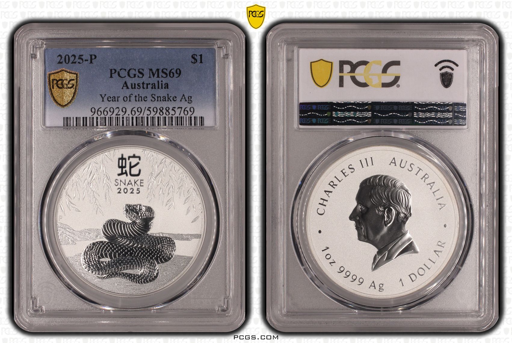 Year of the Snake Ag, One Dollar, 2025-P, PCGS MS69