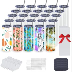 25 PACK SUBLIMATION TUMBLERS 20 OZ SKINNY STRAIGHT, STAINLESS STEEL SUBLIMATION TUMBLERS BLANK, INDIVIDUALLY GIFT BOXED, INSULATED