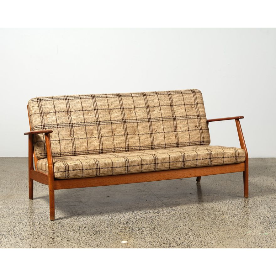 1950s Danish teak flat-back sofa