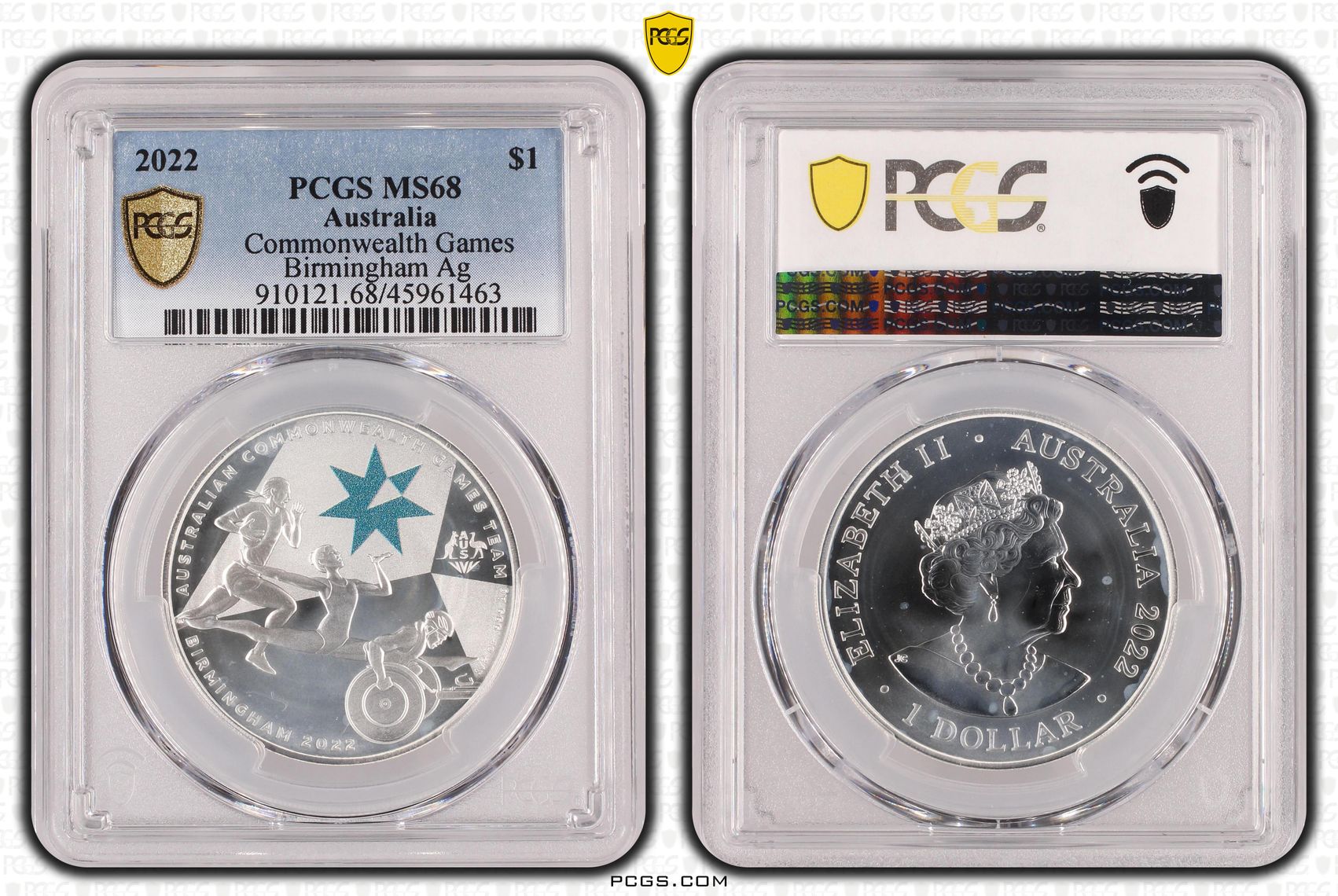 492 · Commonwealth Games Birmingham Ag, One Dollar, 2022, PCGS MS68