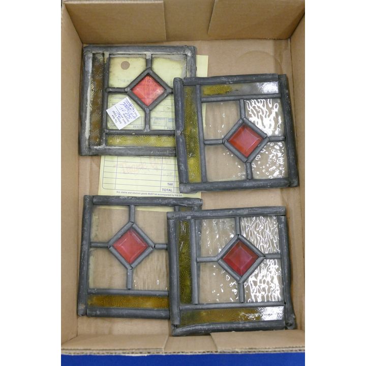 Box 4pc Antique Leaded Glass Mini Windows