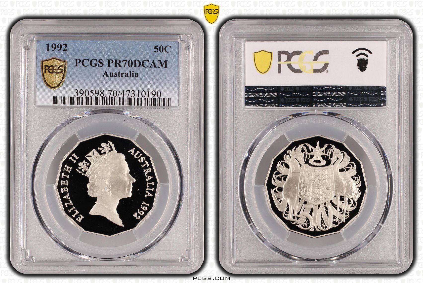 Elizabeth II, Pop 20/0, Fifty Cent, 1992, PCGS PR70DCAM